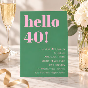 Convite Aniversário de 40 anos moderno retro cor-de-rosa v