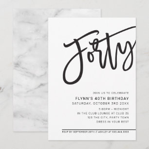 Convite ANIVERSÁRIO DE 40 ANOS MODERNO SCRIPT branco preto