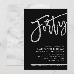 Convite ANIVERSÁRIO DE 40 ANOS MODERNO SCRIPT preto pratea