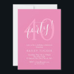 Convite Aniversário de 40 anos moderno simples cor-de-rosa<br><div class="desc">Este convite para aniversário de 40 anos apresenta um "quarenta" em negrito em uma fonte moderna de script manuscrito. Clique no botão personalizar para obter mais flexibilidade na modificação do texto! Variações deste design, cores adicionais, além de coordenar produtos estão disponíveis em nosso compro, zazzle.com/store/doodlelulu. Entre em contato conosco se...</div>