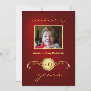 Convite aniversário de 40 anos - Monograma Vermelho e Dou