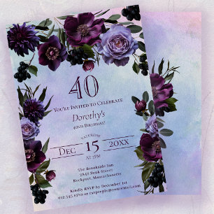 Convite aniversário de 40 anos Moody Purple Gothlower
