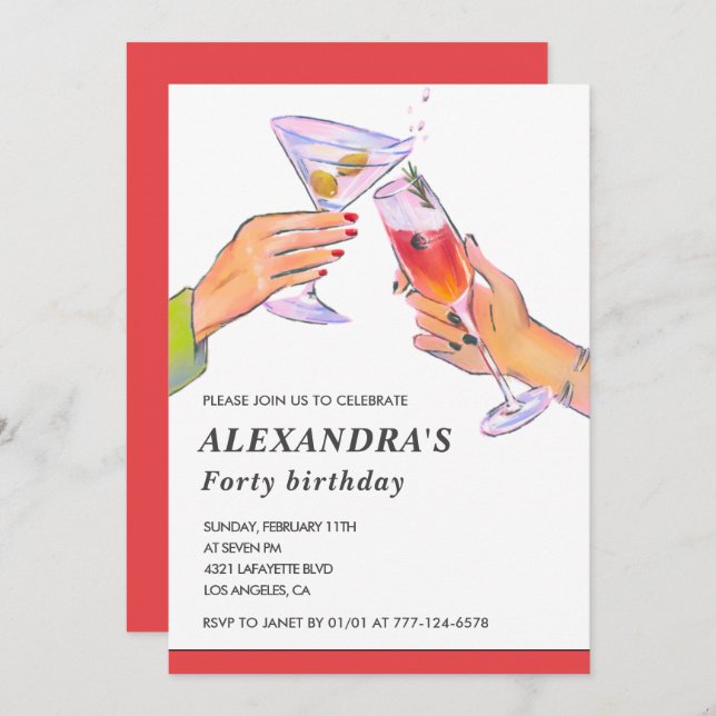 Convite aniversário de 40 anos nos Cocktail (Frente/Verso)