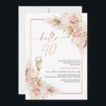 Convite aniversário de 40 anos oral seco de Boho Dourado<br><div class="desc">aniversário de 40 anos Rosa Boho Dry Floral Convite Bohemian inspirou um convite de saudação de 40 anos, com um arranjo floral cor-de-rosa penteado ou empoeirado com grama pampas, algumas bandeiras e folhas de palma. O título é uma imagem amovível em folha de ouro rosa falso. Este convite para aniversário...</div>