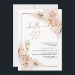 Convite aniversário de 40 anos oral seco de Boho Dourado<br><div class="desc">aniversário de 40 anos Rosa Boho Dry Floral Convite Bohemian inspirou um convite de saudação de 40 anos, com um arranjo floral cor-de-rosa penteado ou empoeirado com grama pampas, algumas bandeiras e folhas de palma. O título é uma imagem amovível em folha de ouro rosa falso. Este convite para aniversário...</div>