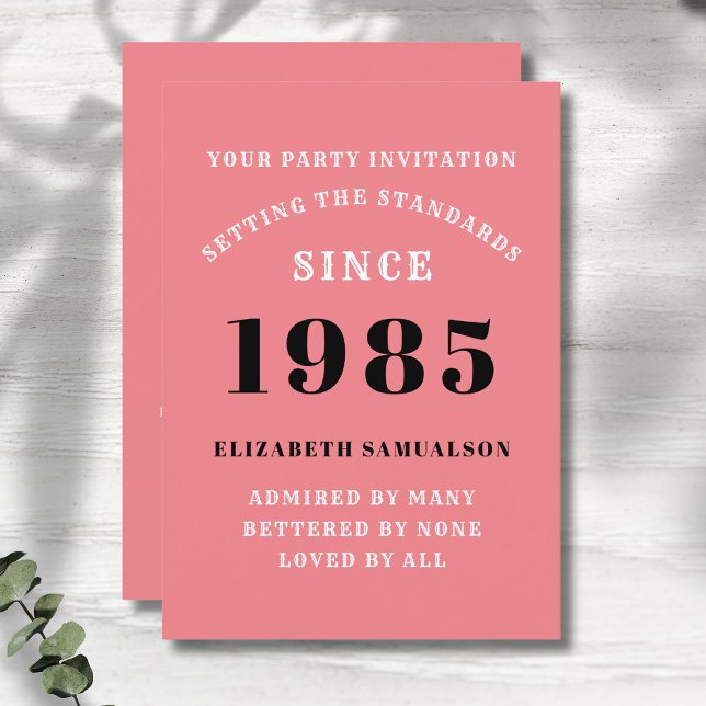 Convite Aniversário de 40 anos personalizado adicione seu  (Personalized 40th birthday pink party invitations.)