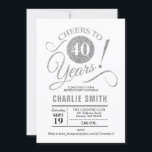 Convite aniversário de 40 anos - Prata branca<br><div class="desc">convite de festas aniversário de 40 anos em prata cintilante falso e branco. Apresenta a fonte do script de tipografia clássico. Saúde para 40 anos! Pode ser personalizado em qualquer idade. Perfeito para a celebração de um dia de mulher na moda</div>