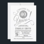 Convite aniversário de 40 anos - Prata branca<br><div class="desc">convite de festas aniversário de 40 anos em prata cintilante falso e branco. Apresenta a fonte do script de tipografia clássico. Saúde para 40 anos! Pode ser personalizado em qualquer idade. Perfeito para a celebração de um dia de mulher na moda</div>
