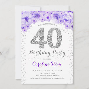 Convite aniversário de 40 anos - Prata branca - Roxo