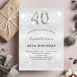 Convite aniversário de 40 anos prata brilha