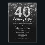 Convite aniversário de 40 anos - Prata preta<br><div class="desc">Convite para aniversário de 40 anos. Design branco preto elegante com prata brilhante falso. Aniversário adulto. Apresenta diamantes e fontes de script. Homens ou mulheres convidam no dia. Perfeito para uma festa de aniversário na moda. Envie-me uma mensagem se precisar de mais personalização.</div>