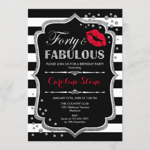 Convite aniversário de 40 anos - Prata Vermelha Preta 40 F