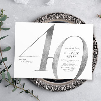 Convite Aniversário de 40 anos prateada moderna minimalist