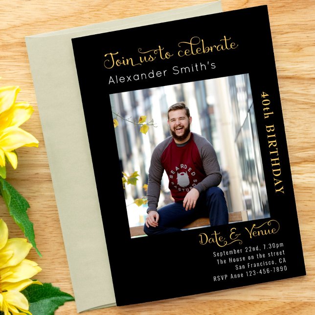 Convite aniversário de 40 anos preto (Criador carregado)
