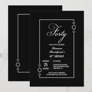 Convite aniversário de 40 anos preto com festa de quadro