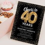 Convite aniversário de 40 anos preto Dourado<br><div class="desc">Elegante quadragésimo convite de aniversário com um fundo na moda preto que pode ser mudado para qualquer cor,  brilho dourado brilhante,  40 balões de hélio dourado e um modelo de texto para celebração de aniversário de 40 anos moderno que é fácil de personalizar.</div>
