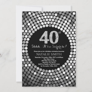 Convite aniversário de 40 anos preto e brilhante surpresa