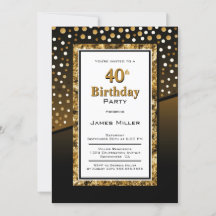 aniversário de 40 anos preto e Dourado
