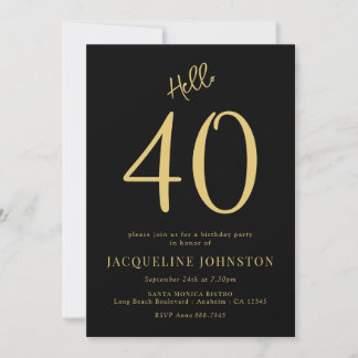 Convite aniversário de 40 anos, preto e Dourado