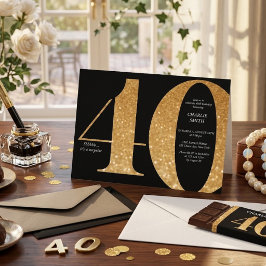 Convite Aniversário de 40 anos preto e dourado minimalista
