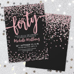 Convite aniversário de 40 anos preto-e-rosa Dourado rosa<br><div class="desc">Apresentando um convite de festas chic e comemorativo, perfeito para marcar este marco especial no estilo. O elegante design apresenta uma mistura de bugigangas prateadas, adicionando um toque de diversão e festividade. No topo, "quarenta" é exibido com destaque em letras maiúsculas, definindo o tom para uma celebração inesquecível. O texto...</div>