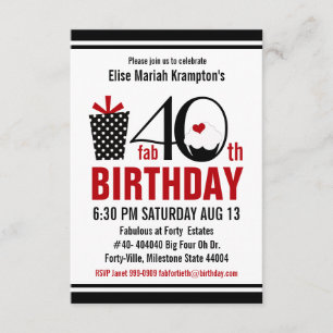 Convite Aniversário de 40 anos preto e vermelho do cupcake