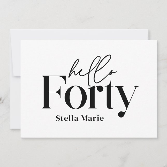 Convite Aniversário de 40 anos preto mínimo moderno (Frente)