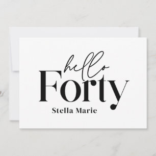 Convite Aniversário de 40 anos preto mínimo moderno