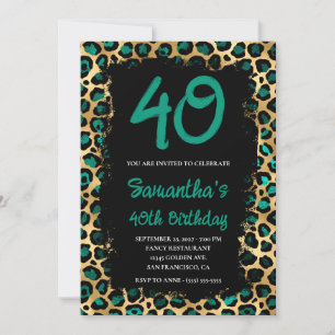 Convite Aniversário de 40 anos Preto Pintado com Leopardo 