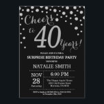 Convite Aniversário de 40 anos preto surpreendido e diaman<br><div class="desc">Surpreenda o aniversário de 40 anos Invitation com fundo de diamante de brilho preto e prateado. Prata Confetti. Aniversário Adulto. Homens ou Mulheres Aniversário. Para mais personalização,  clique no botão "Personalizar" e use nossa ferramenta de design para modificar este modelo.</div>