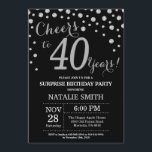 Convite Aniversário de 40 anos preto surpreendido e diaman<br><div class="desc">Surpreenda o aniversário de 40 anos Invitation com fundo de diamante de brilho preto e prateado. Prata Confetti. Aniversário Adulto. Homens ou Mulheres Aniversário. Para mais personalização,  clique no botão "Personalizar" e use nossa ferramenta de design para modificar este modelo.</div>