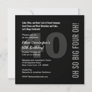 Convite aniversário de 40 anos Preto Vermelho Branco Quat