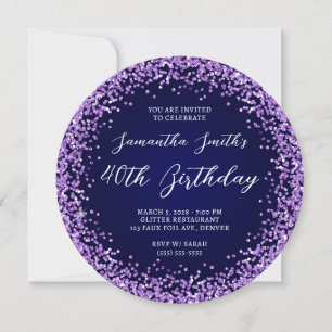 Convite Aniversário de 40 anos Purple Glitter Navy Ombre
