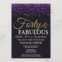 Aniversário de 40 anos púrpura e brilhante Dourado