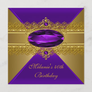 Convite Aniversário de 40 anos Renda Elegante Roxo Dourado