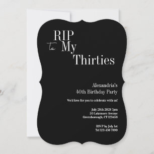 Convite Aniversário de 40 anos RIP 30s Festa Preto e Branc