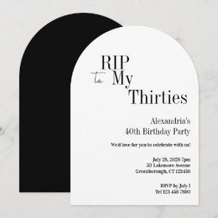 Convite Aniversário de 40 anos RIP 30s Preto Branco Festa