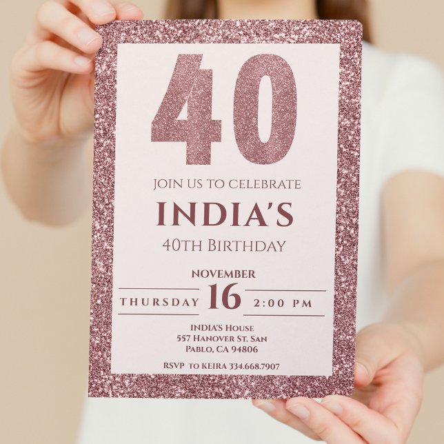 Convite aniversário de 40 anos rosa (Criador carregado)