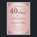 Convite aniversário de 40 anos - Rosa Dourado Damask<br><div class="desc">Convite para aniversário de 40 anos. Elegante vintage faux rosa gold design com cor damasco rosa e branca. Funciona com várias fontes de script. Saúde para 40 anos! Pode ser personalizado em qualquer idade! Envie-me uma mensagem se precisar de mais personalização.</div>