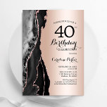 Convite aniversário de 40 anos rosa Dourado de Agato Preto<br><div class="desc">Convite de festas aniversário de 40 anos de ouro preto e rosa. Elegante design moderno com fundo geode de pedra de pedra, rosa dourado falso e letra de script de tipografia. Trendy convida o cartão perfeito para uma comemoração de dia das mulheres na moda. Impressos convites Zazzle ou modelo de...</div>