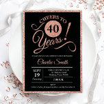 Convite aniversário de 40 anos - Rosa Dourado, QUALQUER ID<br><div class="desc">aniversário de 40 anos convite de festas para mulheres. Cartão de convite elegante a preto com folha de ouro de rosa brilhante falso. Apresenta a fonte do script de tipografia. Saúde para 40 anos! Pode ser personalizado em qualquer ano. Perfeito para uma celebração de um dia adulto.</div>