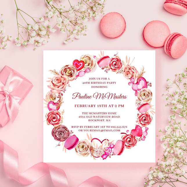 Convite aniversário de 40 anos Rosa Rosa Rosa Suave Namora (Criador carregado)