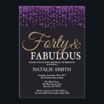 Convite aniversário de 40 anos Roxo e Largura Dourada<br><div class="desc">aniversário de 40 anos. Quarenta e fabulosa. Roxo Preto e Dourada Brilhante. Festa de aniversário adulta. Para Homens ou Mulheres. Para mais personalização,  clique no botão "Personalizar" e use nossa ferramenta de design para modificar este modelo.</div>