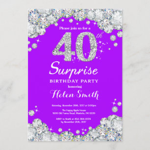 Convite aniversário de 40 anos Roxo Surpresa e Diamante P