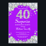 Convite aniversário de 40 anos Roxo Surpresa e Diamante Pr<br><div class="desc">Convite para aniversário de 40 anos surpresa. Fundo Vermelho de Diamante Rústico Roxo e Prateado. Convite para o Elegante Birthday Bash. Aniversário Adulto. Aniversário das mulheres. Homens Aniversário. Para mais personalização,  clique no botão "Personalizar" e use a ferramenta design para modificar este modelo.</div>
