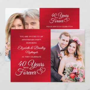 Convite Aniversário de 40 anos Ruby Hearts ANOS PARA A ETE