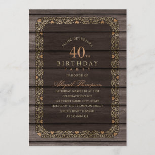 Convite aniversário de 40 anos Russo de Rico de Madeira Pa