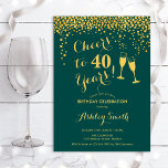 Convite aniversário de 40 anos - Saúde A 40 Anos Emerald G<br><div class="desc">Convite para aniversário de 40 anos. Saúde Para 40 Anos! Design elegante em esmeralda verde e ouro. Apresenta óculos de champanhe,  fonte de script e confetti. Perfeito para na moda 40 festas de aniversário. Personalize com seus próprios detalhes. Pode ser personalizado para mostrar qualquer idade.</div>