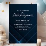 Convite aniversário de 40 anos Simples Moderno Escuro Azul<br><div class="desc">Convite à aniversário de 40 anos de Azul Escuro Moderno e Minimalista com um sofisticado padrão geométrico do neon. Texto branco brilhante sobre fundo azul escuro realmente pop.</div>