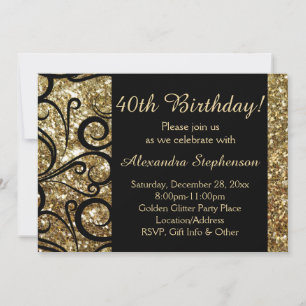 Convite Aniversário de 40 anos Sparkly Dourado do